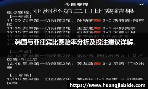 韩国与菲律宾比赛赔率分析及投注建议详解